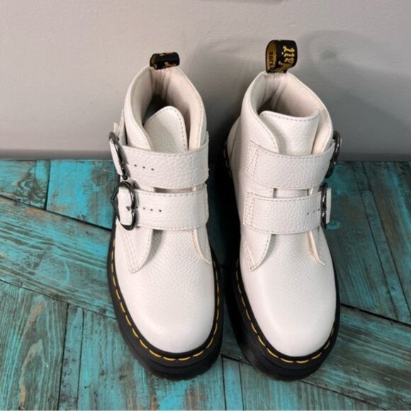 Dr. Martens Devon Heart Buckle White Leather Platform Boots Size 7 - Picture 4 of 7